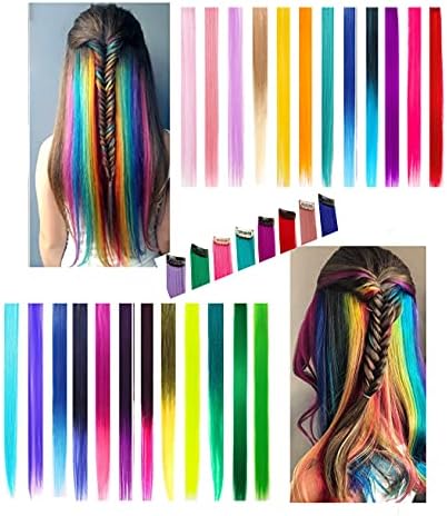 SINNKY Hair Extensions clips in Mixed colors On Rainbow Wig Pieces Hair Accessories Clip in Ombre Colored Clip in Hair Extensions Party Highlight Multiple Colors Hairpieces For Women (A-24pcs mixed color)