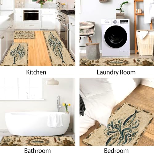 Tapis de cuisine doux lavable et confortable motif poisson de style marin - 5
