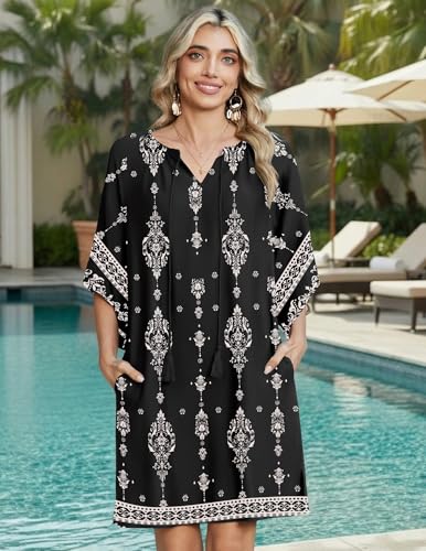 Image of Zeagoo Womens Summer Dress Casual Ruffle Tiered Floral Square Neck Sundresses Beach Boho Mini A-line Dress 2026 with Pockets