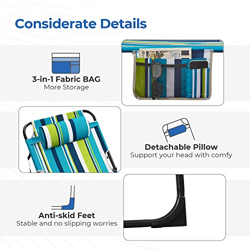 Praisun Folding Lounge Chair For Outside, Chaise Lounge For Outdoor, Tanning Chair With 4-Position Backrest, Sun Lounger Chair With Detachable Pillow, Fabric Bag, For Pool, Garden - Dark Cyan #TOP4