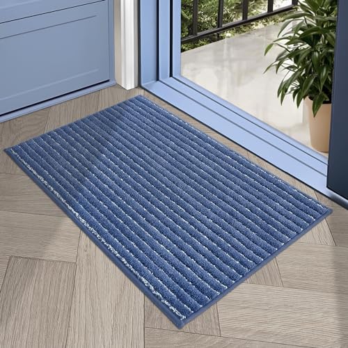 COSY HOMEER Indoor Door Mat Floor Mats Dirt Trapper Wet Shoes and Paws, Front Door Outside Entry Welcome Outdoor Entrance Dog Cat Mat, Anti Slip Washable, 24"x35",Blue Blue 2'11" x 2' (Squar