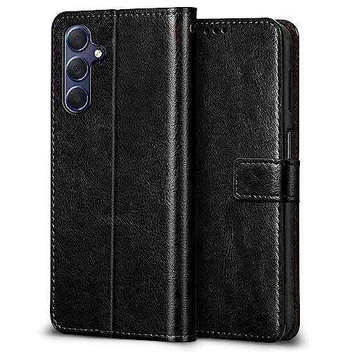 Image of WOW IMAGINE Shock Proof Flip Cover Back Case Cover for Samsung Galaxy M34 5G | F34 5G (Flexible | Leather Finish | Card Pockets Wallet & Stand | Black)