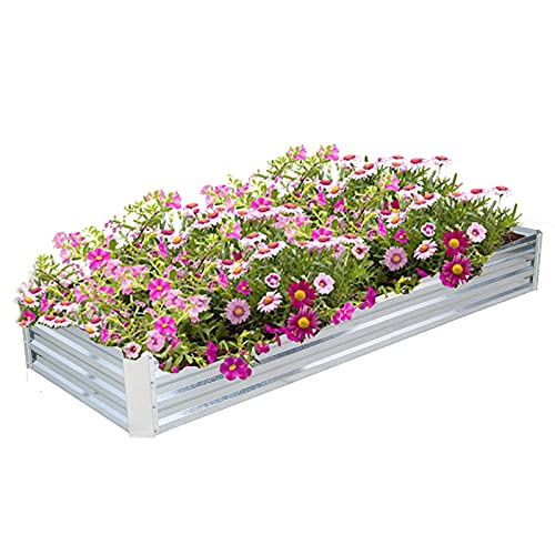FORTUNO 8x3x1FT Galvanized Raised Garden Bed Box 96"x35.5"x12", Large Metal Outdoor Flower Bed Steel Patio Ground Planter for Planting Vegetables and Herbs, Silver