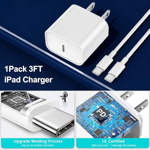 Image of USB C iPad Fast Charger,2018-2026 iPad Charger Fast Charger Wall Block with 3FT USB C to C Cable Cord for iPad Pro M5 /M4 /13 /12.9 /11,iPad Air M4 /M3 /M2 /4th /5th Gen,Mini 6th /A17 Pro,iPad 10 /A16