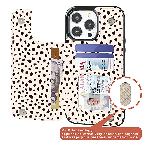 Image of uCOLOR Compatible with iPhone 13 Pro Max 6.7 inch Wallet Case with Card Holder Slot Folio Flip PU Leather Kickstand Double Magnetic Clasp and RFID Blocking Design Cover 13PM 6.7 Inch (Almond Latte Polka)
