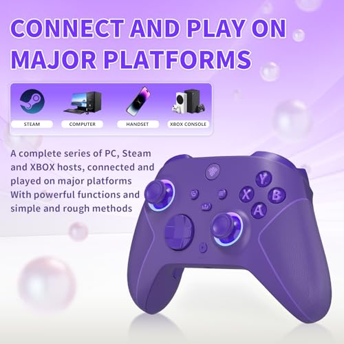 Image of Wireless 2.4GHz Controller for Xbox One Controller with 7 Colors RGB Light,Compatible With Xbox Series S|X Consoles,Steam,PC,with 1000mAh Battery /Hall Effect Sticks /Turbo /Programmable /3.5mm Audio Jack(Purple)