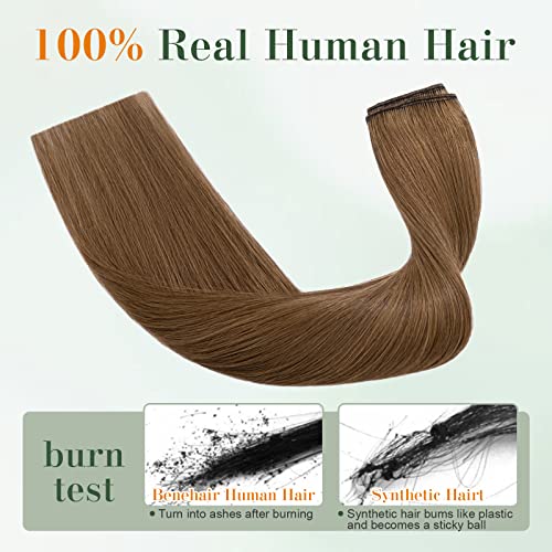 Image of Benehair One Piece Clip in Hair Extensions Human Hair Light Brown Hair Extensions Clip in Human Hair 20inch 3 /4 Full Head Straight Remy Human Hair 5 Clips