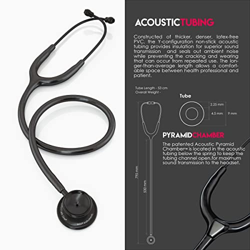 Image of Engravable - MDF MD One Stainless Steel Personalized Custom Stethoscope, Adult, Black Tube, Black Chestpieces-Headset, MDF777BO-ENGRAVING | Dual head, Trusted since 1971, Lifetime warranty, Free-Parts-for-Life, Latex-free, For doctors, nurses, students, home health
