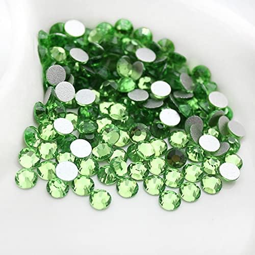 Ss4-Ss34 Light Green Crystal Glass Rhinestone for Nail Art, Flat Back Non Hotfix Rhinestones Glue On 3D Decoration