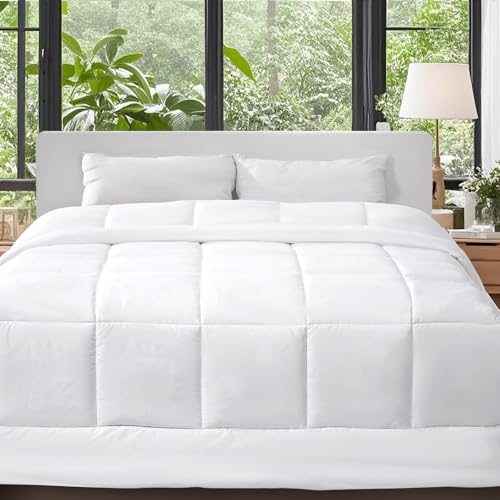 VEVOR Comforter Duvet Insert, 88 x 88 in, Queen Size Down Alternative Comforter, Quilted All Season Duvet with 4 Tabs, Soft & Machine Washable, Box Stitched Bedding for Home Hotel, Women/Men, White