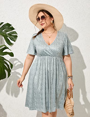 Image of ShopWonder Plus Size Dress Women's V Neck A-Line Knee Length Wrap Swing Dresses Plus Size A Line Party Mini Dress