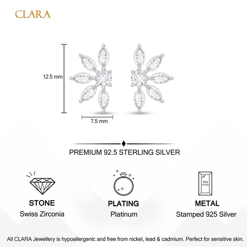 Image of CLARA 925 Sterling Silver Stud Earrings | Platinum Plated | Daily Wear |Gift for Women and Girls