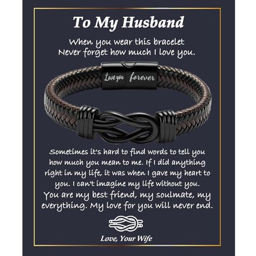 Gifts for Men Infinity Leather Bracelet for Dad New Daddy Husband Boyfriend Son Grandson Brother Nephew Uncle Brown Braided Engraved Leather Jewelry Gifts for Fathers Day Birthday Christmas