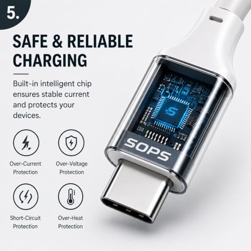 Image of 33W USB to Type C Fast Charging Cable, 3A USB A to USB C Charger Cable, High Speed Data Sync, Durable TPE, Reinforced Metal Connectors, 1 Meter, Phantom Black White