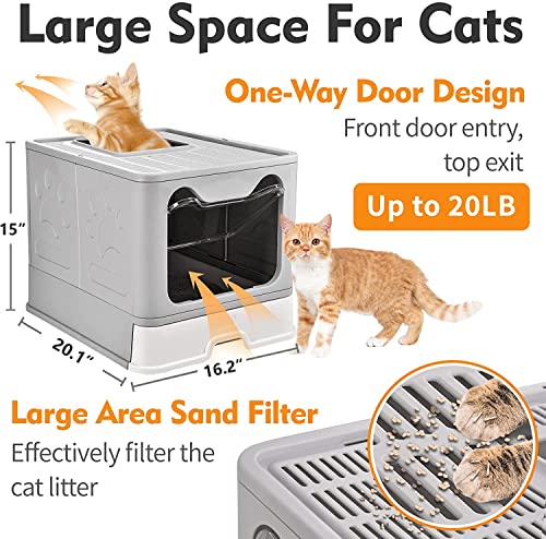 Image of 24x7 eMall Oversized Foldable Cat Litter Box, Litter Box with Lid Extra Large Front Entry Top Exit, Drawer Type Enclosed with Litter Scoop, Cat Toilet Easy Cleaning - 51x41x38 Cm