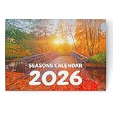 Calendar 2026 Seasons UK - Spring Summer Autumn Winter Wall Planner, A3 When Open - Month to View with Large Day Boxes & Seasonal Scenery Photos