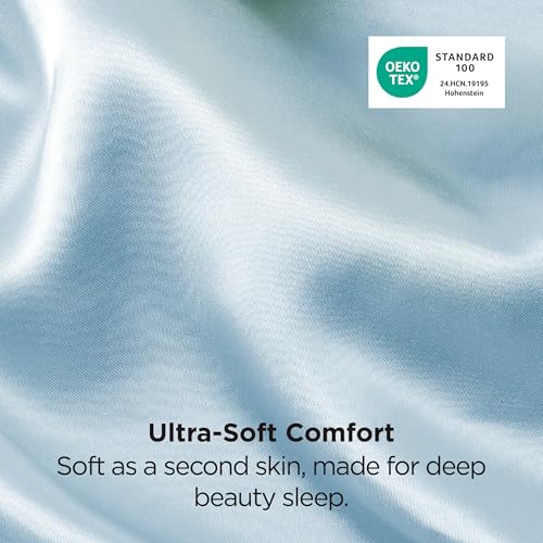 Image of Bedsure Satin Pillowcase 2 Pack Similar to Silk Pillow Cases Standard Size, Pillow Case for Sleeping Women with Envelope Closure, Gifts for Women Men, Aqua, 20x26 Inches, 2pcs