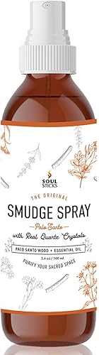 Soul Sticks Spray de manchas para limpiar la energía negativa y purificar el hogar, fabricado con salvia blanca y cristales de cuarzo, botella de