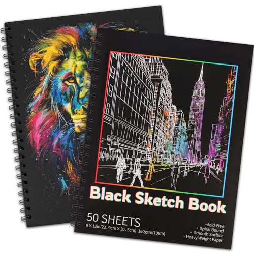 Carnet de croquis papier noir pour dessiner au pastel et feutre gel