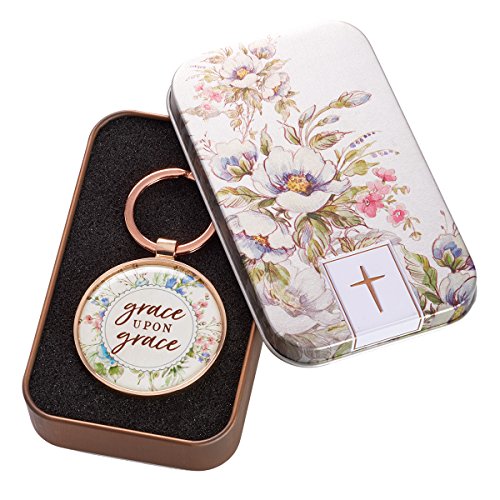 Christian Art Gifts Grace Upon Grace - John 1:16 Rose-Gold Metal Keychain Keyring Accessory For Women #TOP2
