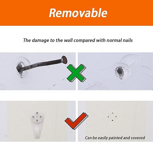 Miniatura 4 de Dianrui Juego de 66 ganchos para colgar cuadros, ganchos de pared de hormigón para paredes de estuco, hormigón y ladrillo, sin rastro, ganchos