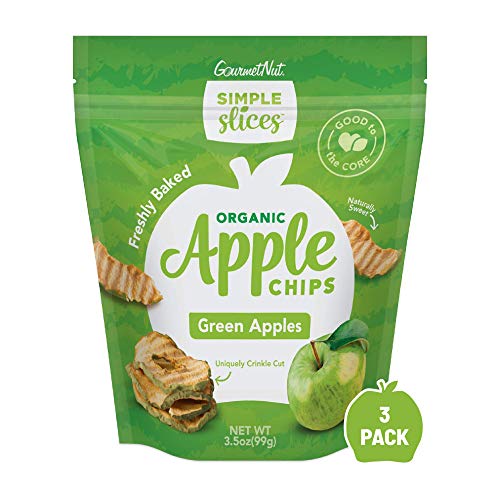Gourmet Nut, Simple Slices Organic Baked Chips USA Grown Apples No Added Sugar 3.5 Oz Pack, Green Apple, 3 Count