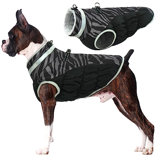 Lelepet Dog Coat Warm Dog Winter Coat Waterproof Dogs Jacket with Harness Built in Reflective Pet Fleece Vest Zip-Up Cold Weather Coats for Medium Dogs Turtleneck & Windproof Dachshund Army