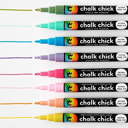 Visibly Chalk Chick Wet Erase Markers, 8 Extra Fine Tip Dry Erase Pens, Multiple