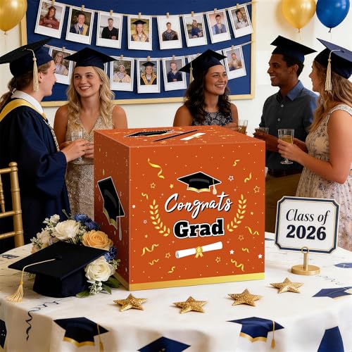 Image of Kelool Graduation Decorations 2026 Orange Graduation Card Box Graduation Party Decorations,Graduation Box,Congrats Grad Gifts Box for 2026 Graduation Party Supplies Favors