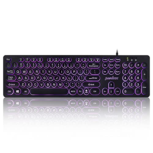 Image of Perixx PERIBOARD-317R Wired Backlit USB Keyboard - Big Print Letter - Tri-Color Illuminated LED - Stylish Round Keycaps - US English