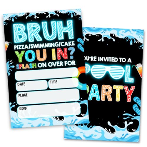 Doguiei Pool Birthday Party Invitations Bro You in Party Invitations Card for Boys Girls (30 Cards & 30 Envelopes)