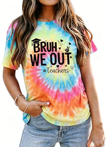 LUKYCILD Last Day of School Teacher Shirt: Women School Out for Summer Shirts Casual Short Sleeve Teacher Appreciation Gifts