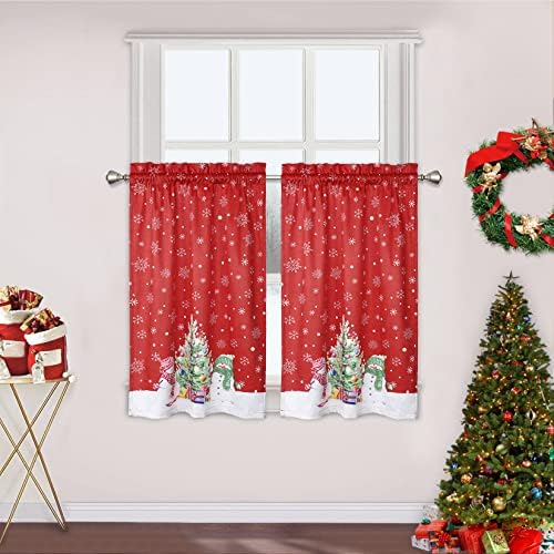 ROYGROW Christmas Kitchen Curtain Cafe Curtain 36 Inch Tier Curtains Window Treatment Rod Pocket for Home Decor 2 Panels for Bathroom, Living Room Christmas Decoration