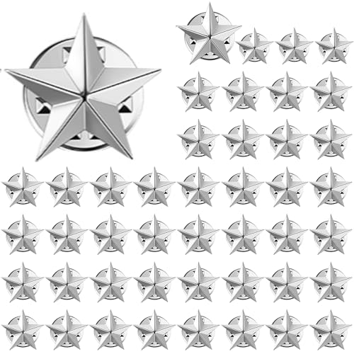 Kenning Silver 60 Pcs Star Pins Bulk Star Badge Lapel Pins Buttons Brooches for Employee Gift Backpacks Hats Military