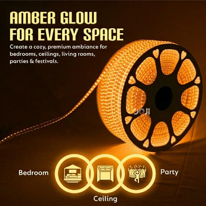 Image of DOJI 2835 Strip Lights for Home Decoration | 120 led per Meter led Strip Light | Rope Lights for Ceiling | Decoration Lights for Diwali, Christmas, Home, False Ceiling (Amber, 2 Meter)