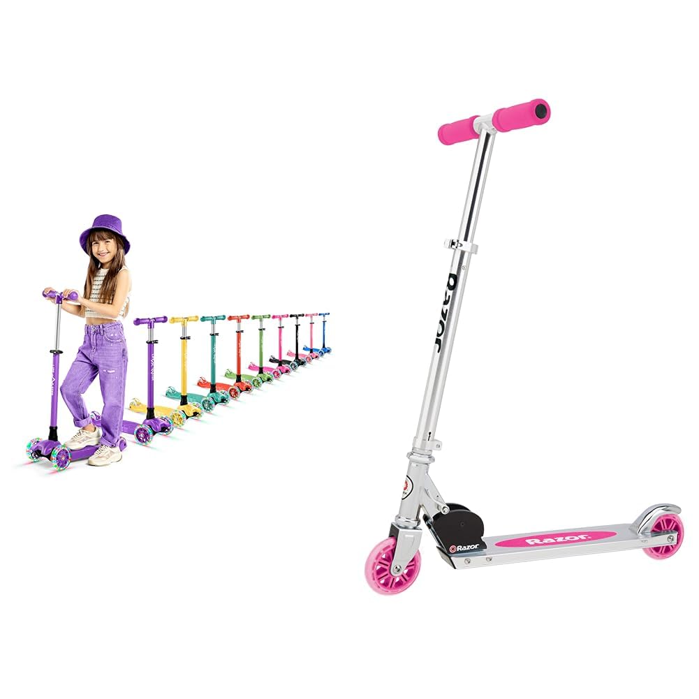 Kids Scooter with LED Lights – Razor A Kick Scooter for Kids - Foldable Aluminum Frame and Adjustable Handlebars