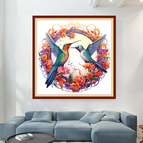 Image of Magxvouy Cross Stitch Kits Stamped Full Range of Embroidery Kits,Cross Stitch Patterns Needlework Kits for Beginners 11CT Printed Kits&Hummingbird Wreath18x18 inch