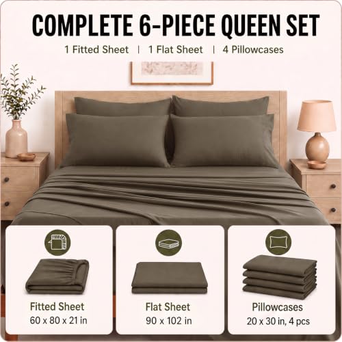 Image of CozyLux 6-Piece Queen Sheet Set, Fits 18-21 Inch Mattresses, Oeko-TEX