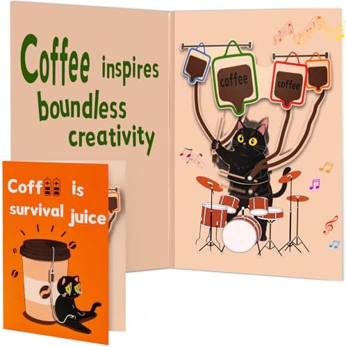 Coffee Musical Birthday Cards,Funny Birthday Card,Funny Cat Meme Musical & Shaking Energetic Cat Greeting Card with Envelopes for Women,Men,Kids,5.9