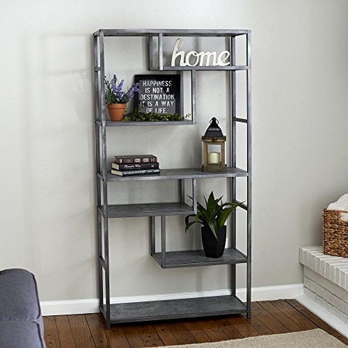 Household Essentials 8090-1 Tall Open Bookcase | Geometric Storage Shelves | Faux Slate Concrete #TOP1