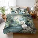 Bettwäsche 240 x 260 cm - Bettbezug Angenehm Leicht Atmungsaktiv - Modedrucke Mikrofaser 3teilig Set mit Kissenbezüge 80x80 cm Anime Pflanze Hund mit Reißverschluss Blau