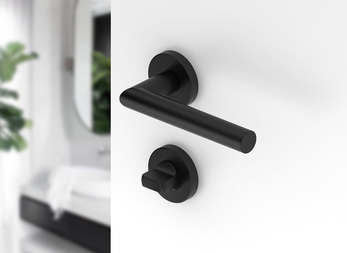 ERGO line LUCA Poignée de porte d'intérieur, noire, pour les portes de salle de bains, paire de poignées de porte sur rosaces rondes, noire mate, garnitures de porte, poignée