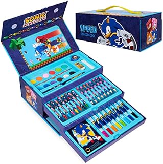 Sonic The Hedgehog Zestaw Artystyczny dla Dziewcząt i Chłopców Zestawy do Kolorowania dla Dzieci 40 Plus Sztuk Zestaw Podróżny Zestawy Malarskie dla Dzieci z Uchwytem do Przenoszenia Materiały Plastyczne Prezenty dla