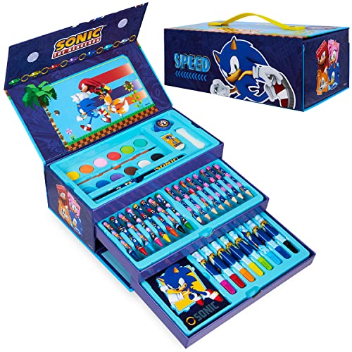 SONIC THE HEDGEHOG Maletín Pinturas para niños Estuche Completo con Pinturas Rotuladores Ceras y Lápices de Colores 40+ Pzs Material Escolar Regalos para Niños