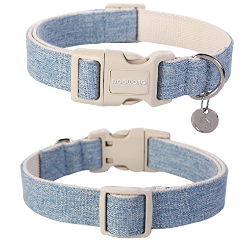 DOGWONG Hundehalsbänder blau, Hanf Hundehalsbänder blau hundehalsband, Natürliche Weich Langlebig Halsband Hund Bequeme verstellbares Hundehalsband für kleine mittelgroße Hunde