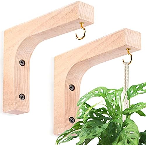 Jantens 2 Pack Hanging Plant Hook, Plant Hangers Indoor, Wooden Hanging Basket Hooks for Indoor Flower Baskets Pot Wind Chime Lanterns Planter