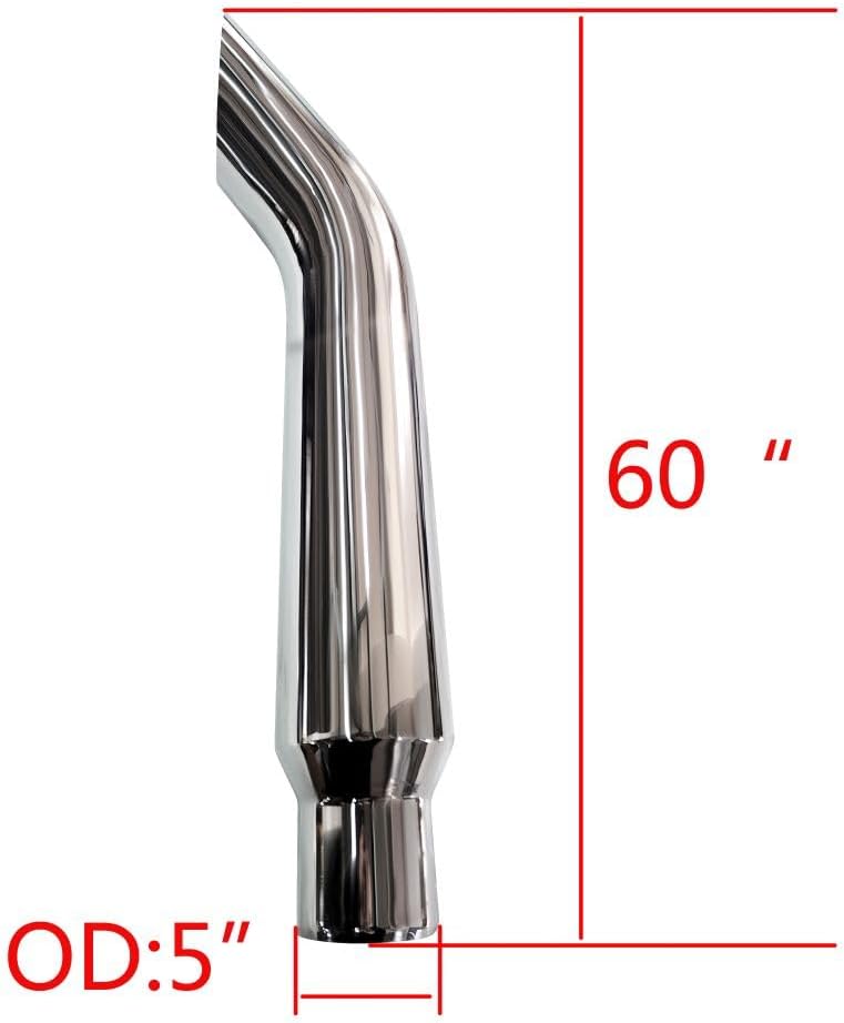 GERTEC 6" to 5" OD x 60 inch Chrome Stack Pipe Bull Horn (60 inch)