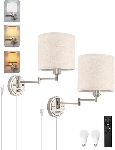 Miniatura 10 de Apliques de pared enchufables con control remoto, atenuación del 10% al 100% y colores ajustables 2700K-6500K, cableado fijo o enchufable, lámpara