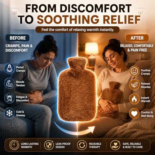 Image of Hot Water Bag Brown 1000ml - Leakproof Heating Water Bottle for Warm Compress & Everyday Comfort | Long Heat Retention Hot & Cold Therapy Bag for Back, Neck & Relaxation
