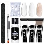 Poly Gel Nail Kit - 3 Colours Clear White NudeBrown Poly Nails Extension Kit - Nail Builder Gel Set with Slip Solution for Polygel Nails - Polygel Nails Set Art DIY for Women